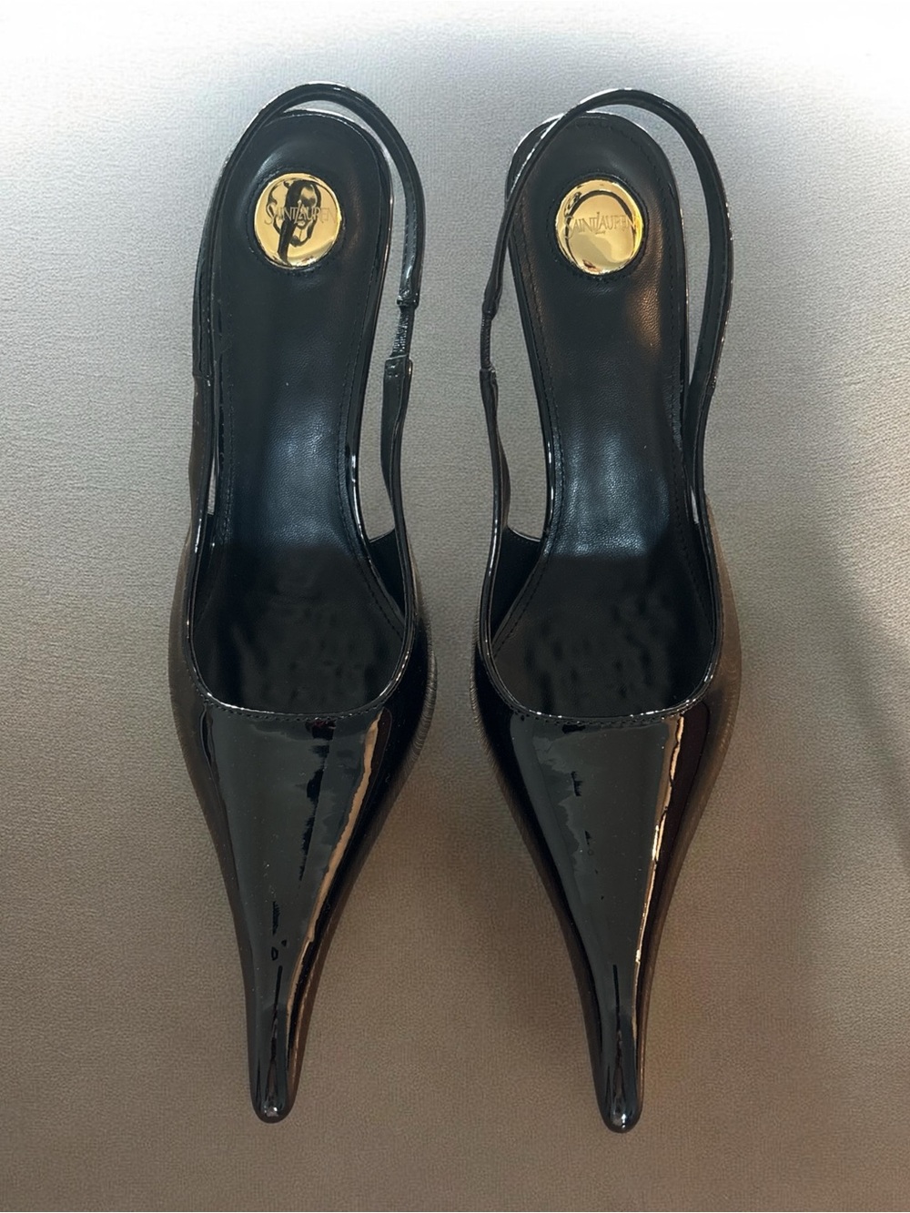 FASHION  Black Patent Slingback Pointed-Toe